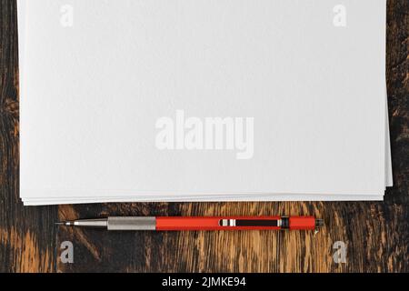 Blank paper with mechanical pencil Stock Photo