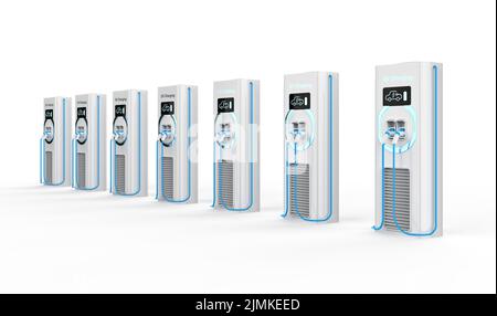 3d rendering group of EV charging stations or electric vehicle recharging stations Stock Photo