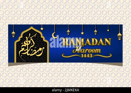 Islamic Banner Template With Arabic Calligraphy Ramadan Kareem Translation 'Happy Ramadan' With Blue Theme And Islamic Ornaments Stock Vector