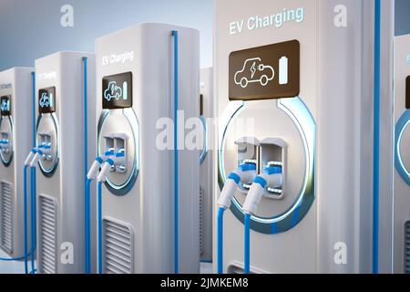 3d rendering group of EV charging stations or electric vehicle recharging stations Stock Photo