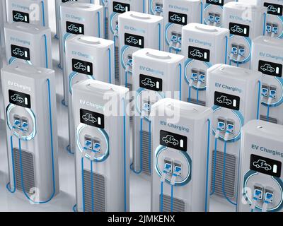 3d rendering group of EV charging stations or electric vehicle recharging stations Stock Photo