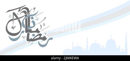 White Islamic Banner Wallpaper With Arabic Calligraphy Ramadan Mubarak Translation "Blessed Ramadan" , For Banners or Backdrops Sharia Activity Stock Vector