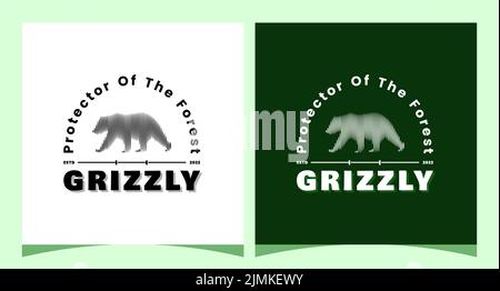 Grizzly Bear and Digital Wave Sound Spectrum logo design inspiration Stock Vector