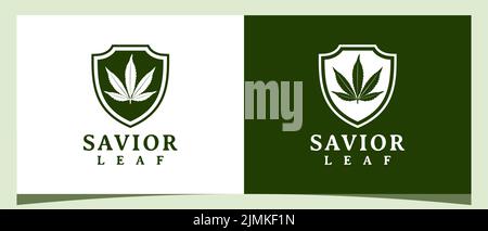 Cannabis Marijuana Leaf with Shield Logo design inspiration Stock Vector