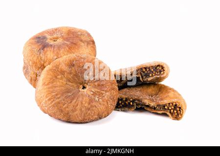 Delicious fruits of dried fig isolated on white background. Close up view. Stock Photo