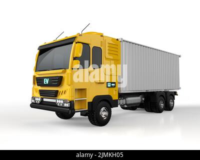 3d rendering ev logistic truck or electric vehicle lorry on white background Stock Photo
