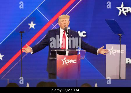 Dallas, Texas, USA. 6th Aug, 2022. DONALD J. TRUMP speaks during CPAC Texas 2022 on the third day of the convention at the Hilton Anatole in Dallas. (Credit Image: © Chris Rusanowsky/ZUMA Press Wire) Stock Photo