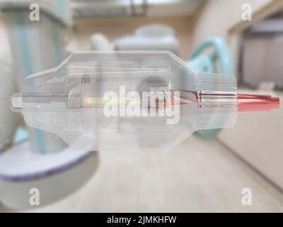 X-ray Tube 3D rendering image for generate x-ray beam in medical.on x-ray machine background. Stock Photo