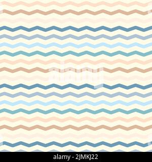 Pastel colored zigzag lines wallpaper. Seamless shevron pattern on light background. Vector illustration. Blue and brown Stock Vector