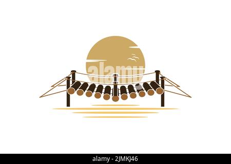 Wooden Bridge Sunset Illustration Design Inspiration Stock Vector