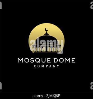 Mosque Dome With Moon And Stars Silhouette Logo Design Stock Vector
