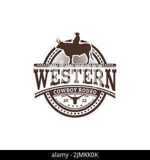 Vintage Buffalo Bull Rider Emblem Logo Design Stock Vector