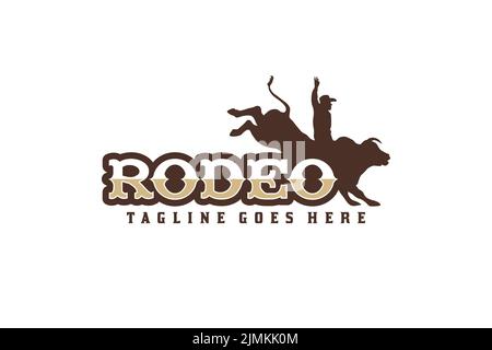 Rodeo Typography With Bull Rider Silhouette For matador Logo Design Stock Vector