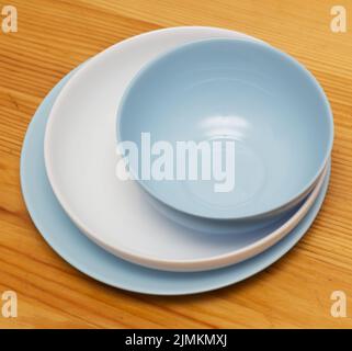 Plates on table Stock Photo