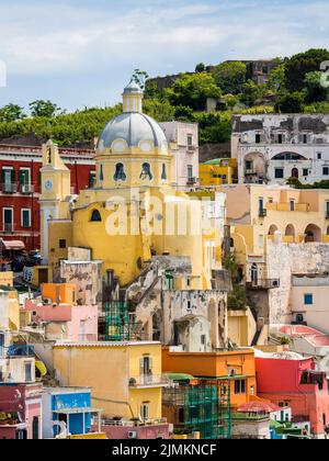 View of the island of Procida with its colorful houses Stock Photo