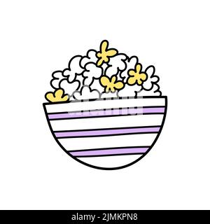 Vector illustration of big bowl of popcorn in doodle style. Stock Vector
