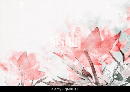 Spring flowers floral background in oriental painting style Stock Photo