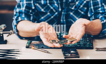 computer science disassembled laptop engineer cpu Stock Photo
