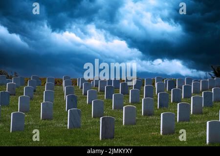 Quiet View Of American Military Cemetery Celebrating Veterans Day Stock Photo