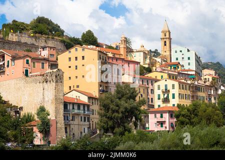 Ventimiglia village in Italy, Liguria Region, with a blue sky Stock Photo