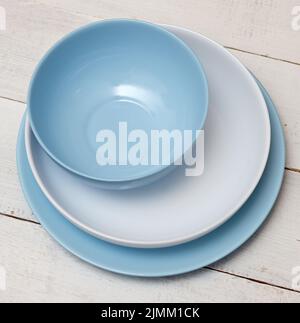 Plates on table Stock Photo