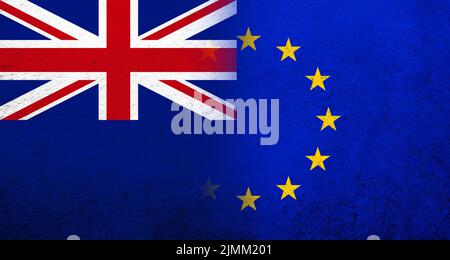 Flag of the European Union with National flag of New Zealand. Grunge background Stock Photo