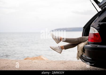 Young woman enjoying road trip Stock Photo