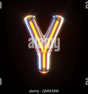 Glowing glass tube font Letter Y 3D Stock Photo