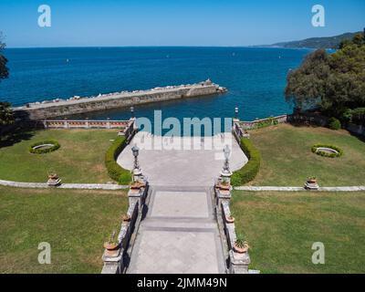 Castello Miramare Castle Harbor Pier and Garden Park near Trieste, Italy Stock Photo