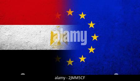 Flag of the European Union with The Arab Republic of Egypt. Grunge background Stock Photo