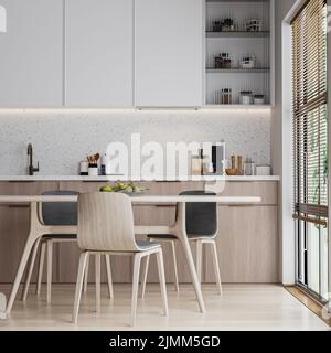 Modern kitchen interior, 3d rendering