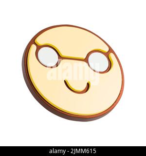 Happy smiley with glasses 3d illustration. Cartoon character isolated on white background. Stock Photo