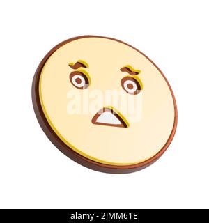 Sad face 3d illustration. Cartoon character isolated on white background. Stock Photo