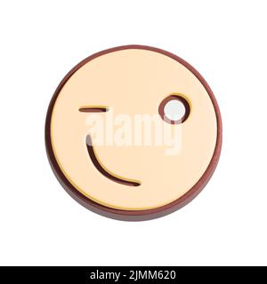 Happy winking smiley face 3d illustration. Cartoon character isolated on white background. Stock Photo