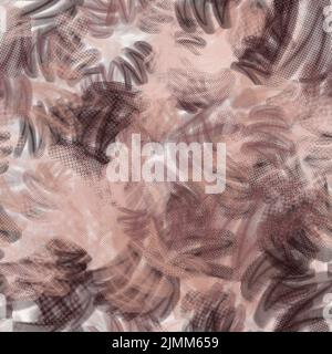 Abstract brown zig zag brush strokes with dotted texture. Seamless pattern Stock Photo