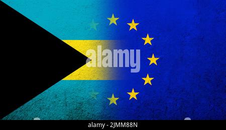 Flag of the European Union with The Commonwealth of The Bahamas national flag. Grunge background Stock Photo