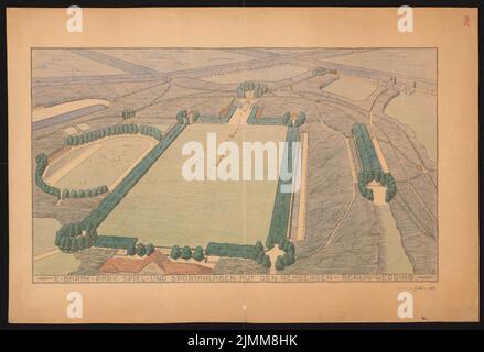 Barth Erwin (1880-1933), Volkspark Rehberge in Berlin-Wedding (1927-1928): Perspective view (bird's show) on the game and sports facilities, stamp. Colored pencil watercolored over a break, 73.9 x 108.3 cm (including scan edges) Stock Photo