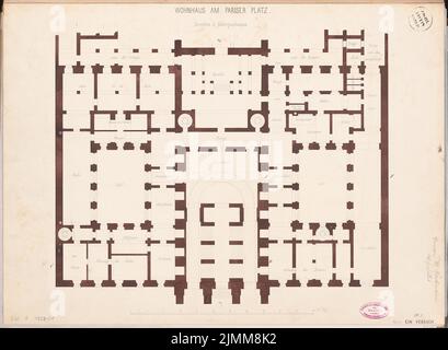 Böckmann Wilhelm (1832-1902), palace-like house in Berlin. Schinkel competition 1858 (1857): Grundriss Keller; Scale bar. Tusche watercolor on the box, 46.8 x 63.9 cm (including scan edges) Stock Photo