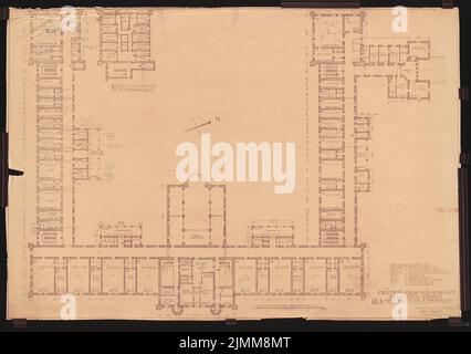 Mohr & Weidner, Evangelical Deaconess Hospital Bethanien, Berlin-Kreuzberg. Main building: floor plan 1: 100. Pencil over light break on paper, 100.00 x 144.70 cm (including scan edge). Stock Photo