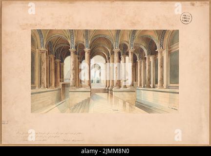 Böckmann Wilhelm (1832-1902), palace-like house in Berlin. Schinkel competition 1858 (11.1860): Perspective view of the entrance hall. Tusche watercolor on paper, 42.3 x 60.9 cm (including scan edges) Stock Photo