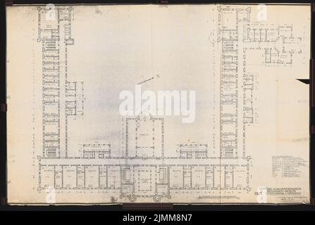 Mohr & Weidner, Evangelical Deaconess Hospital Bethanien, Berlin-Kreuzberg. Main building: floor plan 1: 100. Pencil and ink over a break on paper, 100.40 x 152.70 cm (including scan edge). Stock Photo