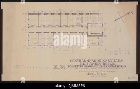 Mohr & Weidner, Evangelical Deaconess Hospital in Bethanien in Berlin-Kreuzberg. Sister -living house (1942): Floor plan 1: 100. Pencil over light break on paper, 29.8 x 50.5 cm (including scan edges) Stock Photo