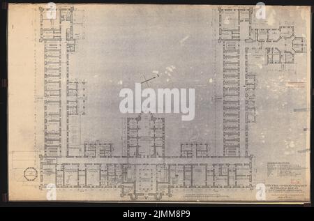 Mohr & Weidner, Evangelical Deaconess Hospital Bethanien, Berlin-Kreuzberg. Main building: floor plan EG 1: 100. Pencil and colored pencil over a break on paper, 100.00 x 153.40 cm (including scan edge). Stock Photo