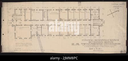 Mohr & Weidner, Evangelical Deaconess Hospital in Bethanien in Berlin-Kreuzberg. Teaching sisters (Martha-Maria-Haus) (12.1942): Grundriss EG 1: 100. Pencil over light break on paper, 31.2 x 71.6 cm (including scan edges) Stock Photo