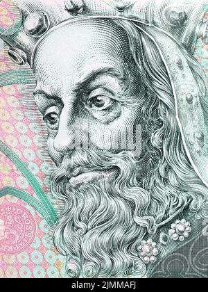 Charles IV, Holy Roman Emperor portrait from Czech money - Koruna Stock Photo
