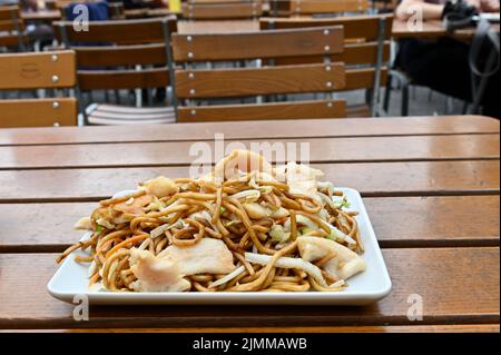 Fried noodles with chicken (Chinese) Stock Photo