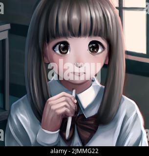 Digital painting cute anime beautiful girl in fantastic style