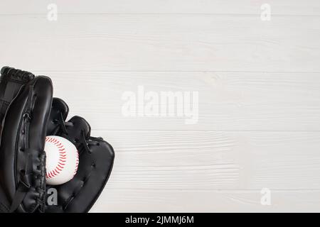 Top view glove with baseball copy space Stock Photo