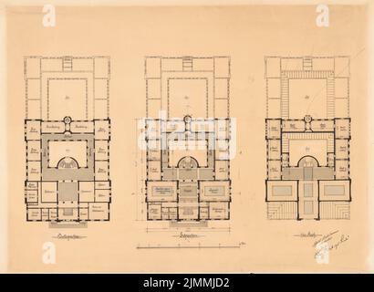 Neckelmann Skjold (1854-1903), Museum of Art in Cologne (1896): 3 floor plans. Tusche watercolor on the box, 67.3 x 92.1 cm (including scan edges) Stock Photo