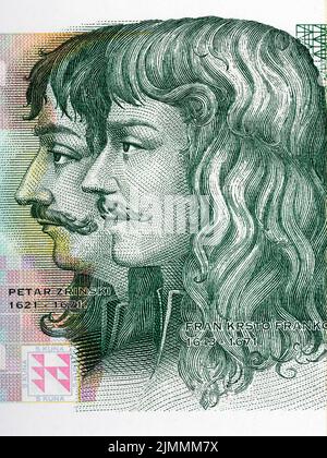 Fran Krsto Frankopan and Petar Zrinski portrait from Croatian money - Kuna Stock Photo